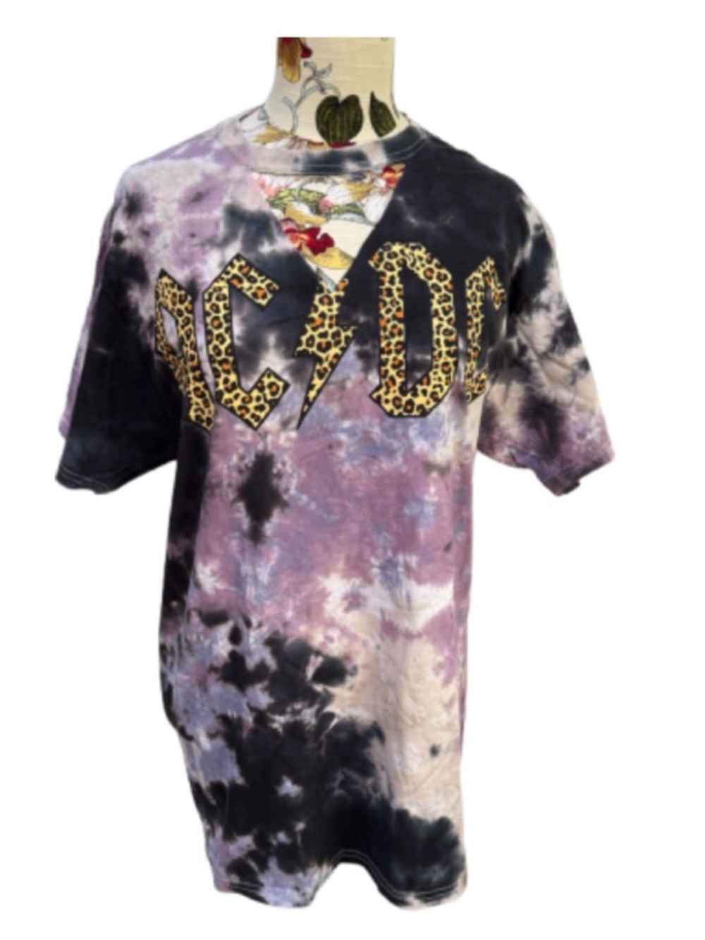 AC/DC Leopard Logo Tie-Dye Tee - Purple, Black, Cream OFFICIAL MERCH SIZE MEDIUM